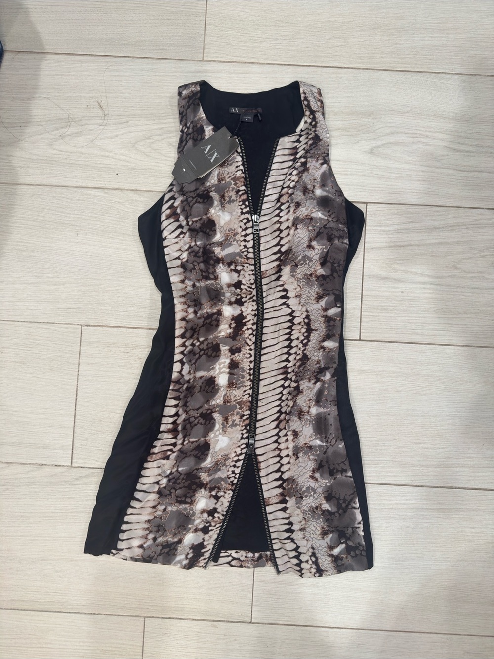 A/X Armani Exchange Brown & Black Snake-Print Zip Front Mini Dress